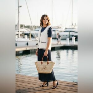 JOIE White Navy Knit Sweater Vest XL NWT Nautical, Coastal, Quiet Luxury, Preppy